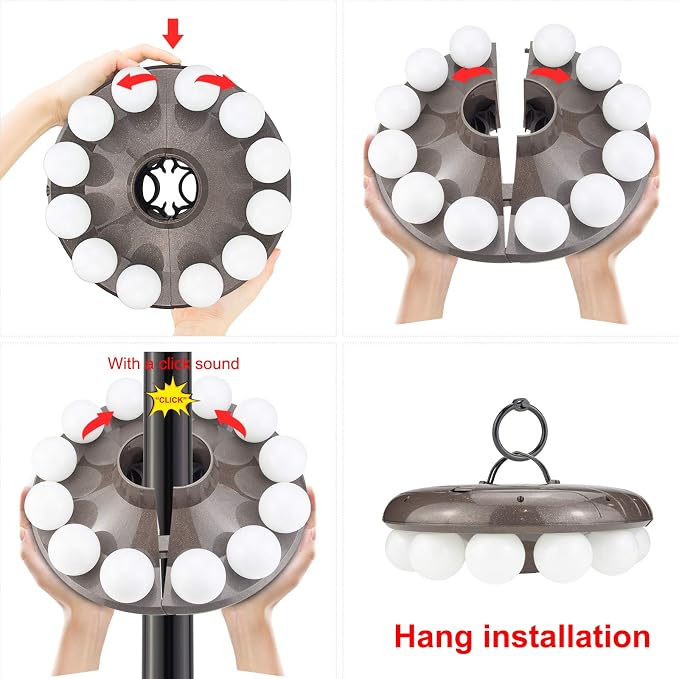 Patio Umbrella Light, 3xD Battery Operated Umbrella Pole Light with Remote 80Ft Through Wall, 12 Bulb 60 LEDs, 4 Modes, 12 Color Changing Outdoor Camping Light with Hanging Ring for Umbrella