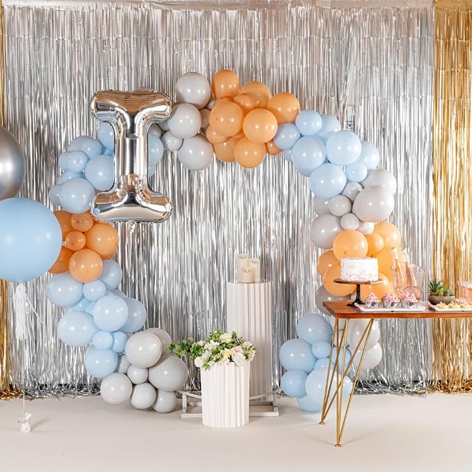 Restaurantware-Balloonify Balloon Garland Set, 1 Party Decoration Kit - 160 Balloons, With Chain, Blue, White, & Beige Latex Balloon Arch Kit, Includes Glue Dots