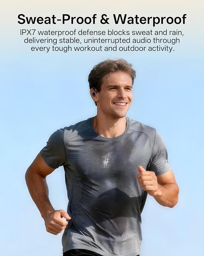 Open Ear Earbuds, Over Ear Headphones with Ear Hooks, True Wireless Bluetooth 6.0 Earphones, Stereo Sound, Ultra-Comfort, 50H Playback, IPX7 Waterproof Ear Buds with Mics for Running Sports