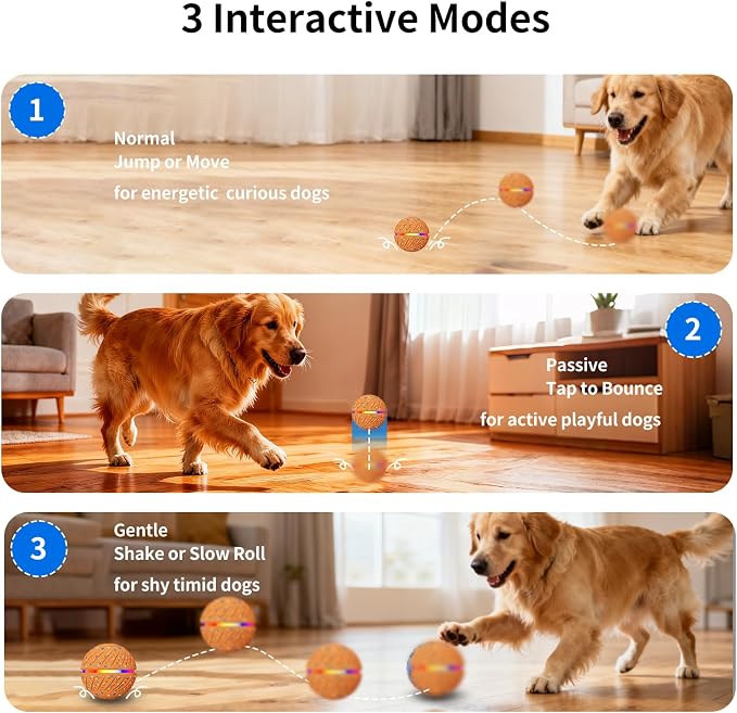 Interactive Automatic Dog Ball, Self-Moving Rolling Toy for Dogs, Chew Resistant E-TPU Material, IPX7 Waterproof, USB-C Rechargeable, Smart Vibration Sensor, Indoor & Outdoor (Orange)