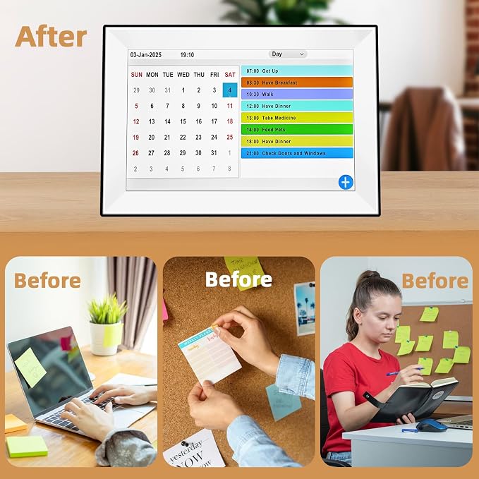 10.1" Touchscreen Digital Calendar Alarm Clock, Dementia Clocks for Seniors Extra Large Display Clock with Day and Date for Elderly, 40 Reminders&64 Alarms&Auto-Dimming&Auto DST(White)
