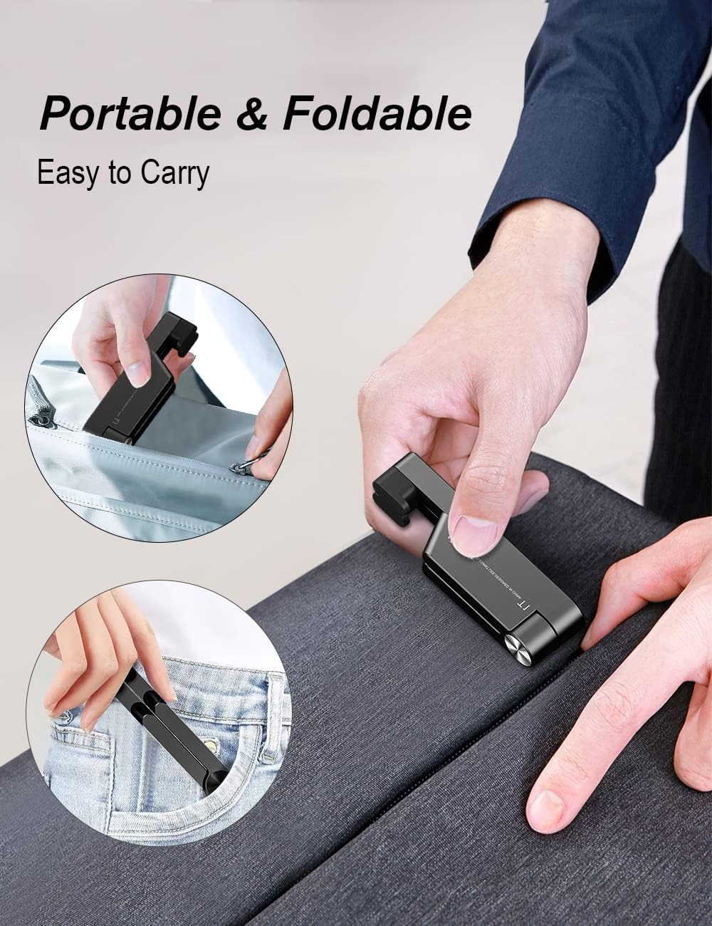 MONEER Cell Phone Stand, Phone Stand for Desk, Foldable & Portable iPhone Stand, Cell Phone Holder Desk Compatible with All Mobile Phone, iPhone, iPad mini, Tablet 4-10.5" (Black)