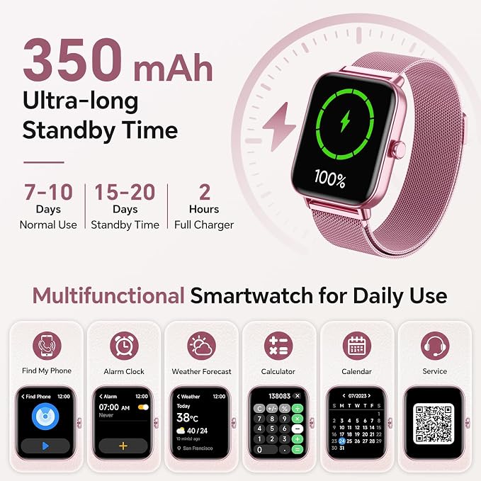 Smart Watches for Women (Calls/SMS/Reminders), 1.85" HD Alexa Smart Watch for Android Phones & iphone Compatible, 120+ Sport Modes Fitness Watch, Heart Rate/SpO2/Sleep Tracker, 3ATM Fitness Trackers