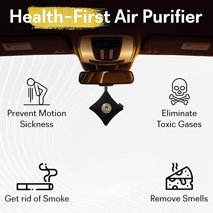 GOODAIR HEPA Car Air Purifier Bag & Pouch | 75g Activated Carbon Filter, Absorb Toxic Gases, 2.0 Premium Certified Air Purifier, Suitable for All Cars, 24/7 Air Purification - Super Black