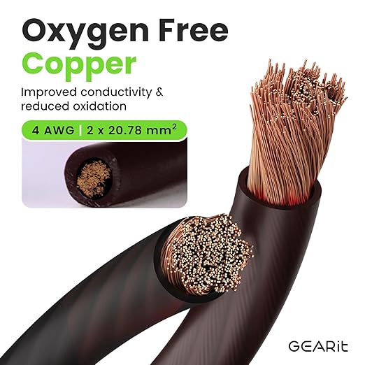 GEARit 4 Gauge OFC Wire 25 ft Black, 4 AWG Battery Cable, Oxygen-Free Copper Ground Cable for Car Audio Amp, RV, Marine