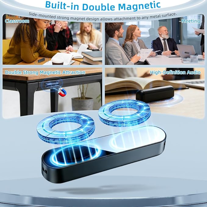 128G Magnetic Voice Activated Recorder,40 Days Continuous Recording Device,5000mAh Audio Recorder with AI-Intelligent Triple Noise Reduction,Voice Recorder with Playback for Work Lectures Meeting
