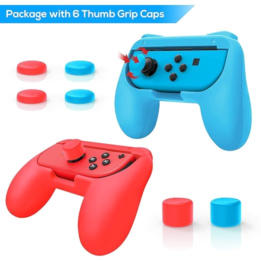 FastSnail Charging Dock and 2 Pack Switch Grips Kit for Nintendo Switch Joy Con & OLED Model, Charger Controller Stand Station with Charging Cable & with 28 Game Card Slots & 6 Thumb Grip