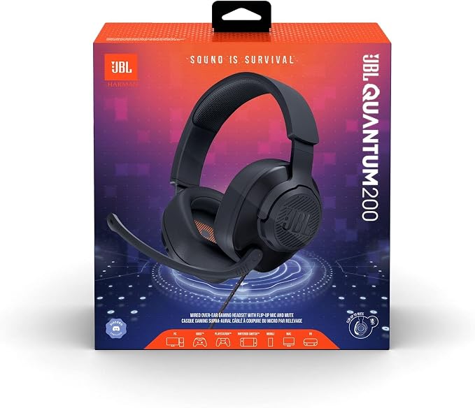 JBL Quantum 200 - Wired Over-Ear Gaming Headset with Voice Focus Directional flip-up mic and Memory Foam Ear Cushions (Black),(Pack of 4)
