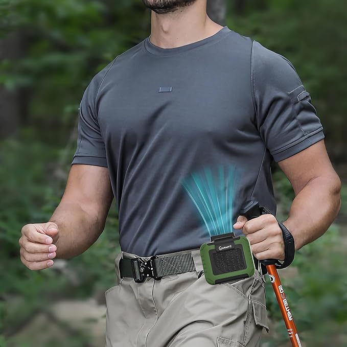 Portable Waist Fan - 6000mAh Battery, 3 Speeds, Strong Airflow, Up to 16 Hours Working Time, Portable Hands-Free Cooling Belt Clip Fan for Construction Workers, Couriers, and Campers