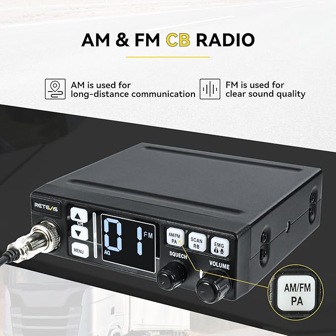 Retevis MB3 CB Radio, CB Radio Kit with Magnetic Antenna and External Speaker, PA System, Easy to Operate, Long Range CB Radio for Truckers
