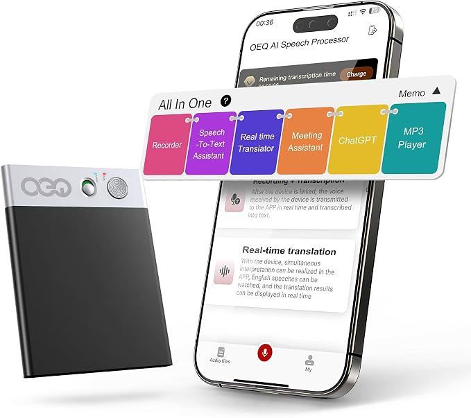 AI Voice Recorder,64GB Voice Recorder by App Control, AI Speech Processor with Simultaneous Interpretation &AI Real-timeTranscription Powered by ChatGPT, Smart Recorder Device,Silver (Ultramarine)