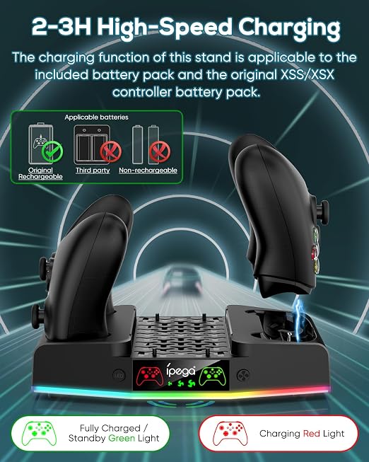 MENEEA Cooling Stand & Charging Station for Xbox Series S with 15 RGB LED Light Modes - Dual Controller Charger & Cooler Fan for Xbox Series S Accessories with 2*1400mAH Batteries and Headphone Hook