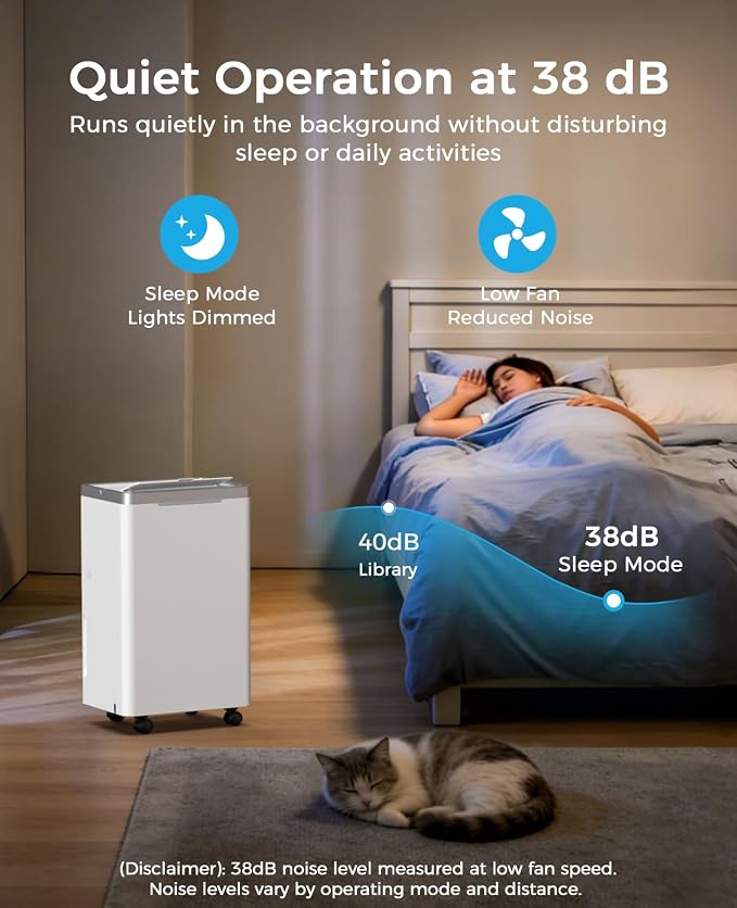 34 Pints Dehumidifier for Basement with Drain Hose, 2500 Sq.Ft, 38dB Quiet | 24HR Timer, 3-Color Indicator, Auto Defrost, Child Lock, for Home Bedroom Bathroom