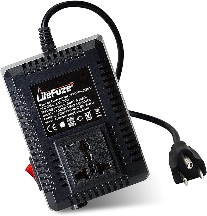 LiteFuze 300 Watt Step Up/Step Down Travel Voltage Converter, 220/110v to 110/220v converter with Type B Plug - Compatible with Hair Straightener, Camera, Laptop & More