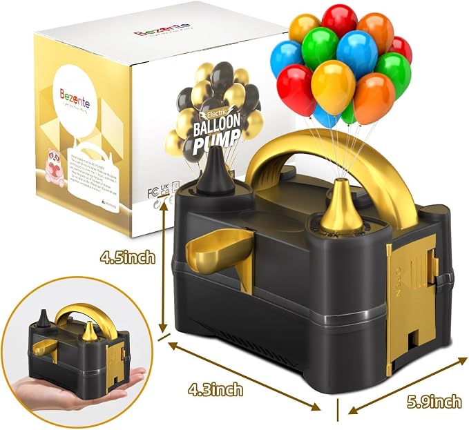 Bezente Balloon Pump Electric, Portable Balloon Inflator Pump Electric Air Pump for Balloons Dual Nozzle Electric Balloon Pump for Birthday Wedding Graduation Party Decorations
