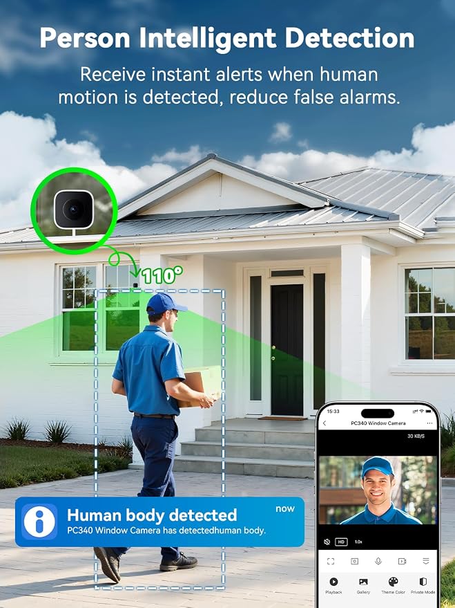 Outinput 3MP 2K No Drill Window Camera for Home Security, 2.4G&5GHz Surveillance Camera with Adjustable View Angle Mount, AI Color Night Vision, Person and Motion Detection, 24/7 Recording, Anti-Glare