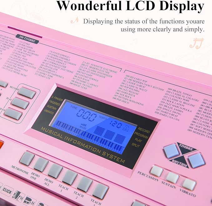 Eastar Electronic Keyboard Piano Kit 61 Key for Beginner, Children Digital E Piano with Stand, Bench, Music Stand and Microphone, Pink, Musical Instrument Birthday Gifts for Kids Girls Daughter