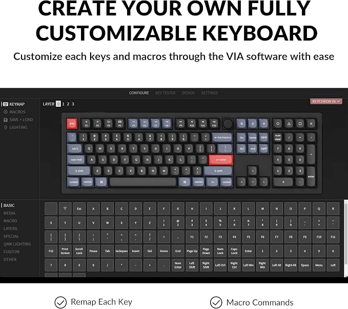 Keychron V6 Wired Custom Mechanical Keyboard Knob Version, Full-size QMK/VIA Programmable Macro with Hot-swappable Keychron K Pro Brown Switch Compatible with Mac Windows Linux Black (Non-Transparent)