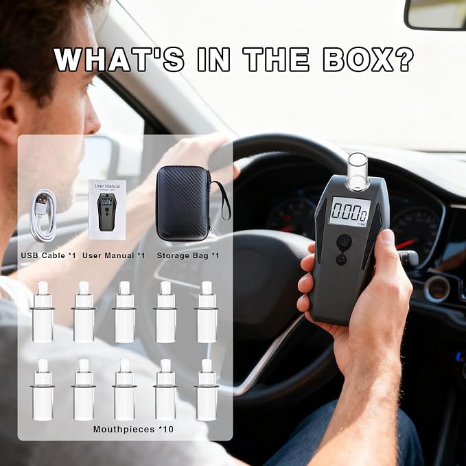Professional Alcohol Breathalyzer Tester, Breathalyzer with Electrochemical Sensor, Compact Design Breathalyzers for Alcohol with 123 Record Memory and Sound Alarm