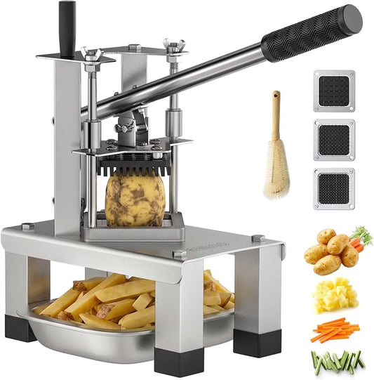 French Fry Cutterr,Professional Potato Cutter Slicer with 3/8", 1/2", 1/4" Stainless Steel Blades Stainless Steel Vegetable Chopper for Potato,Carrot,Cucumber,Onion,Home Use