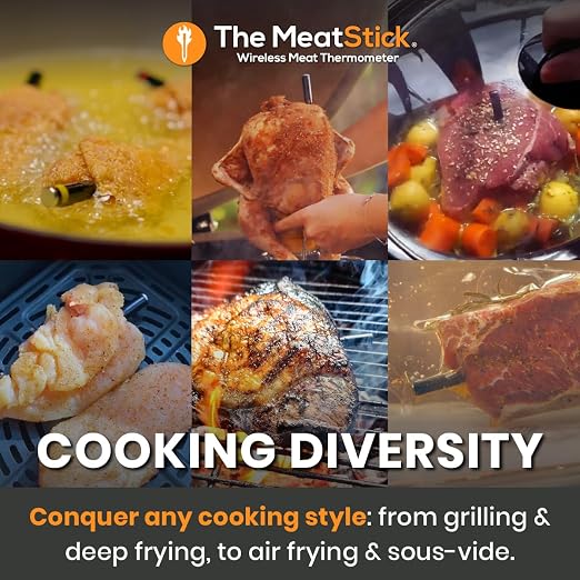 MeatStick Chef WiFi Travel Kit [Unlimited Range] | Quad Sensors Smart Wireless Meat Thermometer with Bluetooth | for Grilling, BBQ, Air Fryer, Deep Frying, Oven, Sous Vide, Rotisserie
