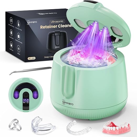 Ultrasonic Retainer Cleaner Machine 48kHz, Dental Cleaning Pod, Ultrasonic Retainer Cleaner for Dentures, Aligners, Mouth Guards, Toothbrush Heads and Jewelry with 200ML Capacity, LAB Supply | Gentle cleaning action works well on mouth guards, toothbru...