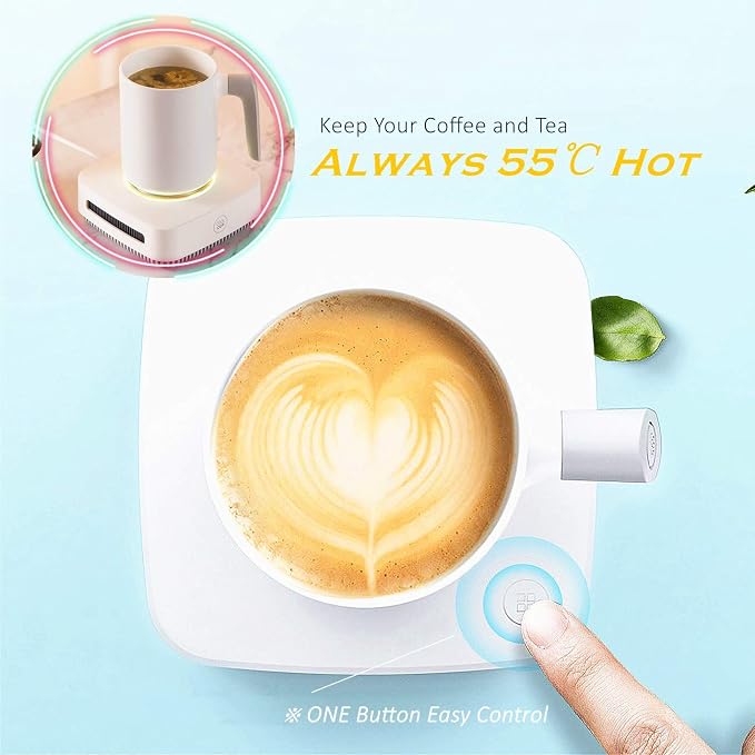 Cup Cooler-Coffee Warmer Desktop 2IN1,31℉ - 46℉ Coffee Tea Drinks Mug Warmer Cooler Desktop Heating and Cooling Beverage Plate For Water,Milk,Beer,Cocoa (white)