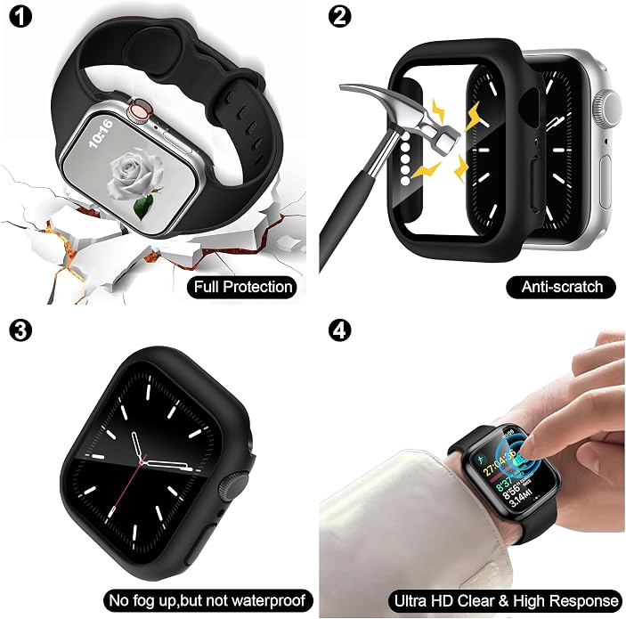 18 Pack Sport Band Compatible with Apple Watch Bands 40mm 41mm 42mm 44mm 45mm 46mm for Women Men,Silicone iWatch Bands with Screen Protector Case for iWatch 10 9 8 7 6 5 4 SE (Select the Right Size)