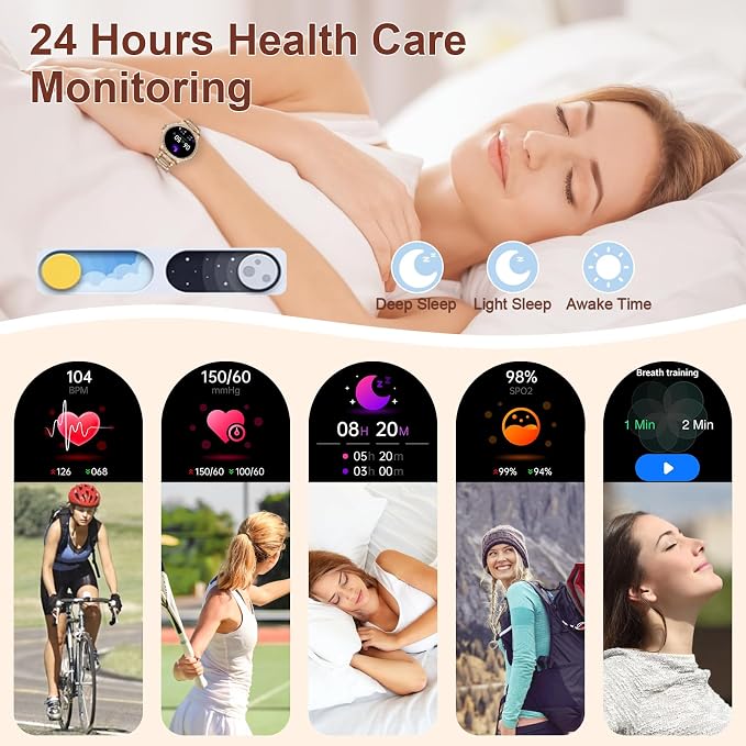 Smart Watches for Women(Make/Answer Call) with Diamond:1.32" Fitness Tracker Watch for HR/Blood Pressure/SpO2/Sleep Monitor,Digital Running Watches for Women Android/iOS,3 Strips