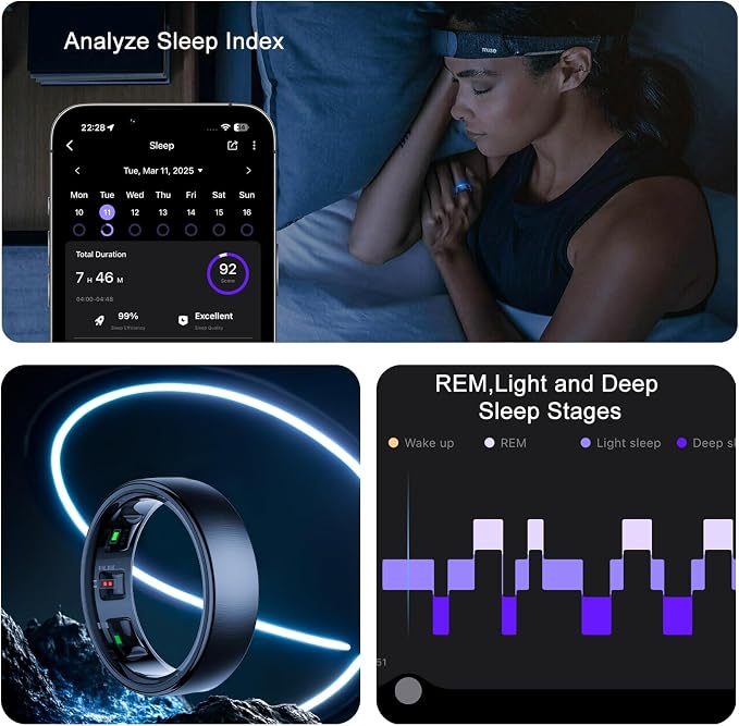 Smart Ring for Women Men,Fitness Tracker Ring with Sleep Monitor,Heart Rate,Blood Oxygen,Steps,Calories Tracker,IP68 Waterproof Smart Rings,5-7 Days Battery Life for iOS Android,No App Fee（Black,9）