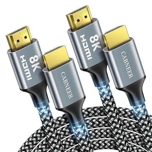 8K HDMI Cable 1 ft 2Pack, 48Gbps High Speed HDMI 2.1 Cable, Braided HDMI Cable 2.1 8K 60Hz 4K 120Hz Support for HDR eARC HDCP 2.2/2.3, HDMI Cord Compatible with HDTV, Laptop, Monitor, PC