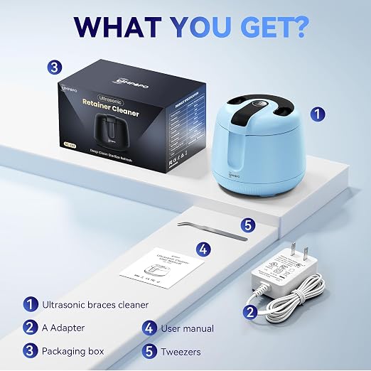 Ultrasonic Retainer Cleaner Machine 48kHz, Dental Cleaning Pod, Ultrasonic Retainer Cleaner for Dentures, Aligners, Mouth Guards, Toothbrush Heads and Jewelry with 200ML Capacity, LAB Supply | Gentle cleaning action works well on mouth guards, toothbru...