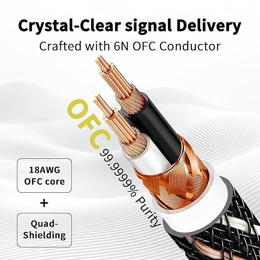 3.5mm TRS to Dual 6.35mm TS Y Splitter Audio Cord, 1/8 to 1/4 Stereo Cable with 6N OFC & 5μm 24K Gold-Plated Connectors,Braided Hi-Fi Cable for Audiophiles,Home Stereos(9.84ft/3m)