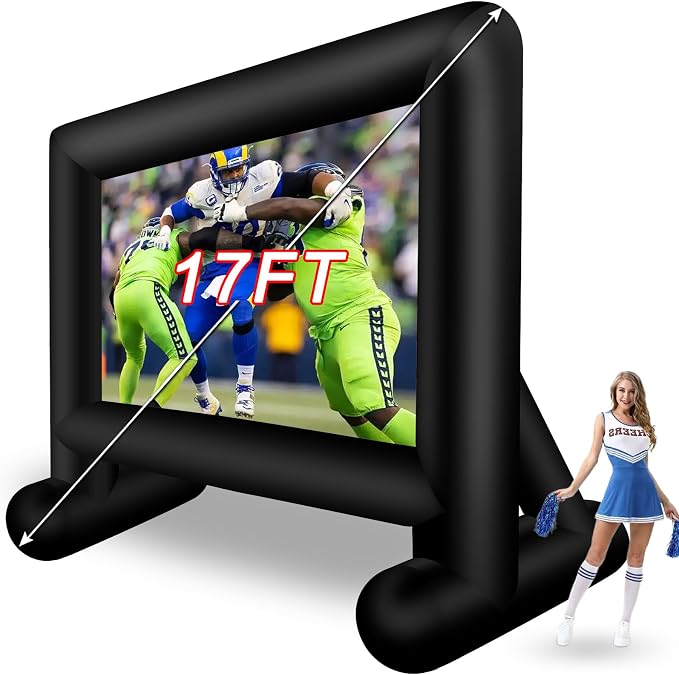 Inlftable Movie Screen 17FT Inflatable Projector Screen Outdoor, Blow up Movie Screen with Air Blower Storage Bag, One-Piece Front & Rear Projection Screen for Outdoor Backyard Movie Night Pool Party