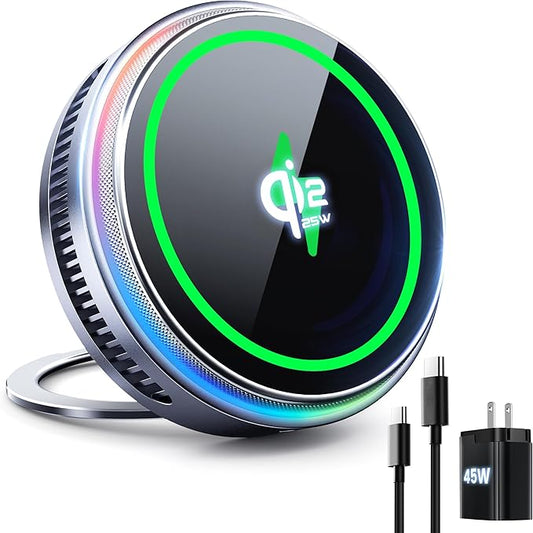 Qi2.2 25W for MagSafe Charger Ultra Fast Charging Cooling Pad Magnetic Wireless Charger for iPhone 12-17 Series & Android (5ft C to C Cable & 45W Adapter Included)