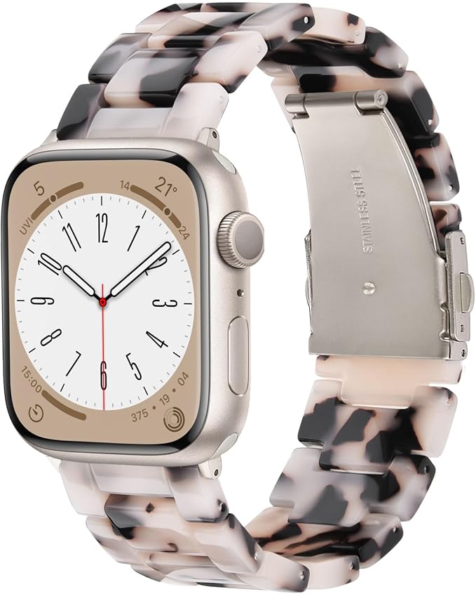 V-MORO Resin Bands Compatible with Apple Watch Series 8/9/10/11 44/45/46/42mm Lightweight Fashion Strap with Starlight Stainless Steel Buckle for iwatch Ultra 49mm Series 7/SE/6/5/4/3/2/1(Tortoise Stone)