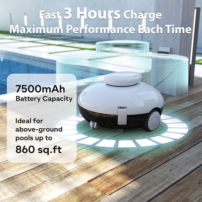 Cordless Pool Vacuum, Automatic Pool Cleaner Robot with 120 Min Runtime, Powerful Dual-Motor, Auto Park, for Above Ground Pools and Flat In-Ground Pools up to 850 Sq.Ft
