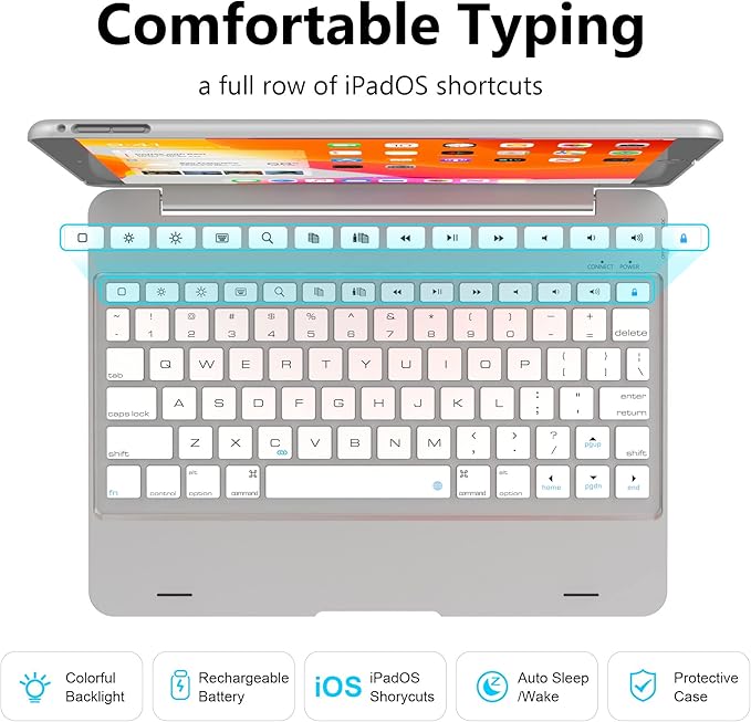 NOKBABO Keyboard for ipad 6th Generation, Compatible for ipad pro 9.7 inch,for ipad 5th Gen, for ipad Air 2 & 1 Keyboard, 130°Smart Folio Hard Back Cover, Ultra Slim, Auto Wake/Sleep - Silver