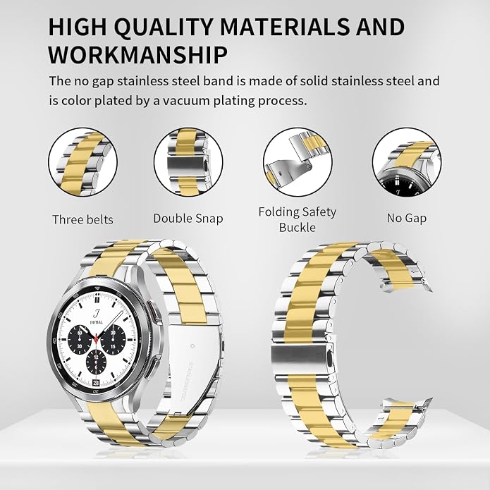 GOLDTOLUCK No Gap Stainless Steel Band Compatible with Samsung Galaxy Watch 8 7 6 5 4 Classic FE Pro Ultra 40mm 44mm 46mm 43mm 47mm 45mm 42mm Replacement Men Women Milanese Metal Elegant Casual