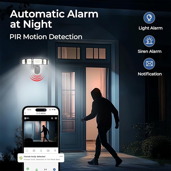 iMaihom Floodlight Camera Outdoor Wired, 2K QHD Security Cam with Motion-Activated, 5500LM Brightness 5 Heads Lamp, Color Night Vision, 2-Way Audio, Cloud/SD Storage