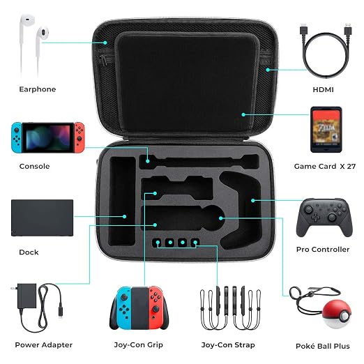 Mumba Carrying Case for Nintendo Switch OLED & Nintendo Switch 2017, [Max Version] Portable Protective Travel Carry handbag Pouch for Blade/Battle Case [Large Capacity] (Black)