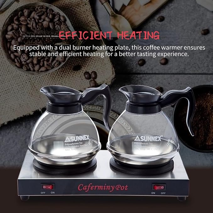 Commercial Coffee Warmer Dual Decanter Warmer Plate, Stainless Steel Portable Warmer for Standard Glass Decanter, Suitable for Cafe, Break Room, Buffet, Event and Commercial Use