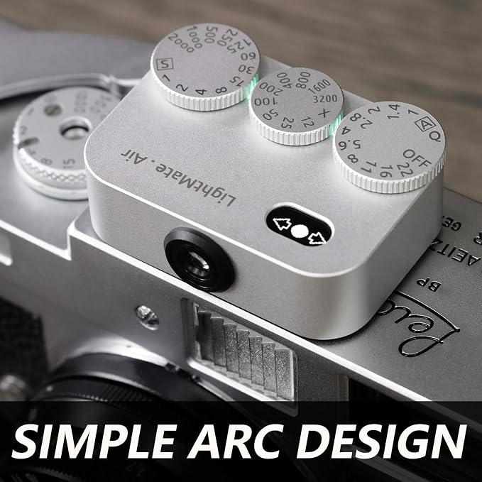 LightMate AirPro Light Meter Photography, 35°Wide-Angle Reflective Digital Exposure Meter, Rechargeable 20H Battery Life, 3 Dials Retro Exposure Indicator, for Leica & Other Film Cameras, Silver Metal