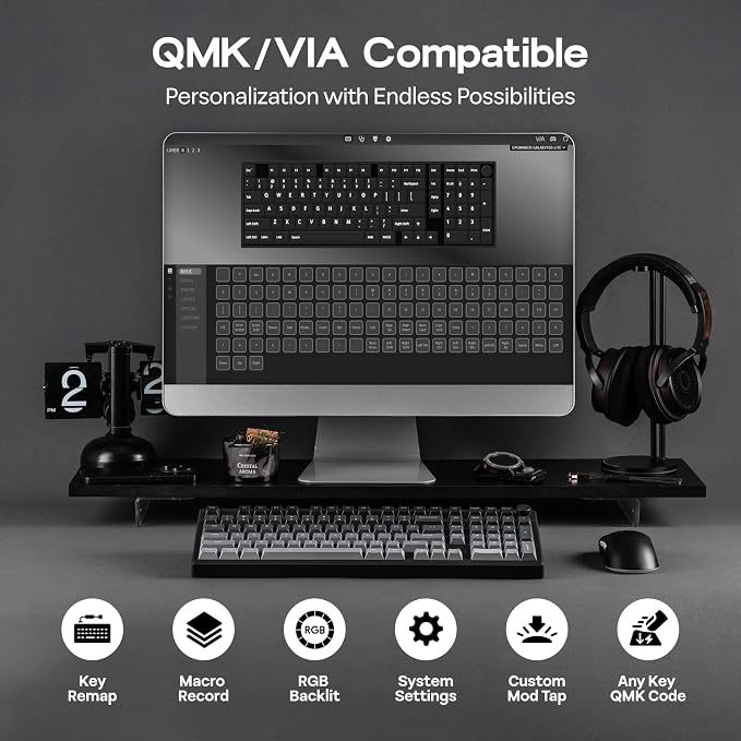 EPOMAKER Galaxy100 Lite QMK/VIA Gaming Keyboard with 8000mAh Battery and Numpad, 1800 Aluminum Mechanical Keyboard, USB-C/BT/2.4Ghz, Hot-Swap, Creamy Sound (Black, Marble White Switch)