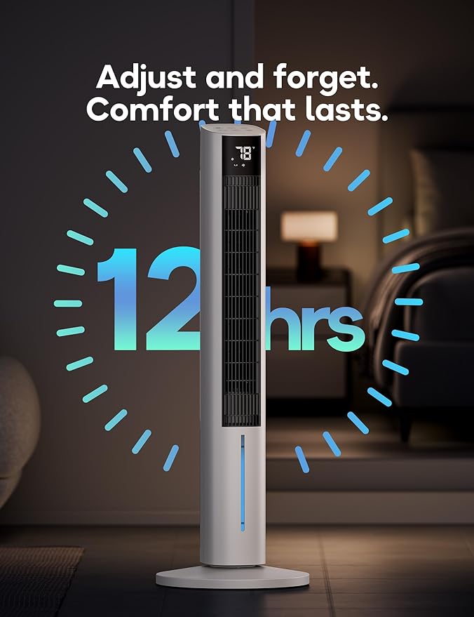 Windowless Portable Air Conditioner, 45.1" Evaporative Air Cooler w/1.06Gal Water Tank & 4 Ice Packs, 12H Timer, 60° Swing, No Hose No Window Needed, 3-IN-1 Quiet AC Unit for Room Bedroom, ivory