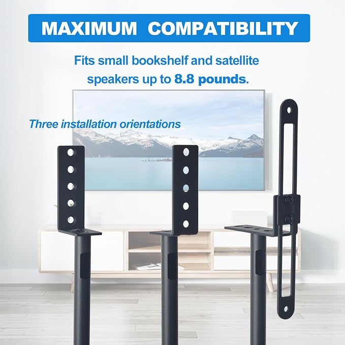 Speaker Stands,All Metal Speaker Stands Pair for Satellite & Small Bookshelf Speakers，Adjustable Height from 33" to 48",Holds up to 8.8 lbs,Easy DIY Assembly,HD-718,2 Packs,Black