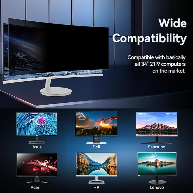 [2024 New] 34 Inch Computer Privacy Screen Filter for 21:9 Widescreen Monitor, Removable Eye Protection Anti Glare Blue Light Filter Privacy Shield, Anti Spy Screen Protector Film 34 in