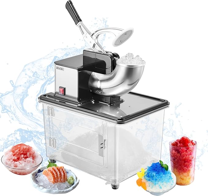 VEVOR Commercial Ice Crusher 661LBS/H, 350W Electric Snow Cone Machine with 4 Blades, 2000RPM Stainless Steel Shaved Ice Machine with 11 Gal Crushed-Ice Box, for Family Restaurants Bars, Black