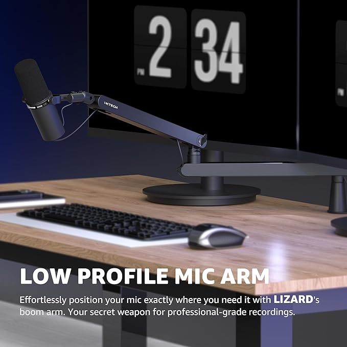IXTECH Mic Arm Desk Mount, Low Profile 360° Swivel Mic Boom Arm, Adjustable Microphone Arm with Detachable Rise Column and Built-In Cable Management for Streaming and Recording.