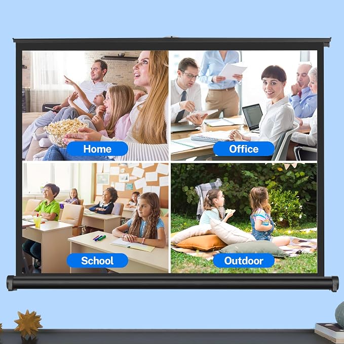 50 inch Small Projector Screen, Goldengrainv Retractable Pull Up Screen, Floor Projector Screen, 16:9 4K Portable Screen for Projector, Roll Down Movie Screen for Gaming Indoor, Mini White Screen